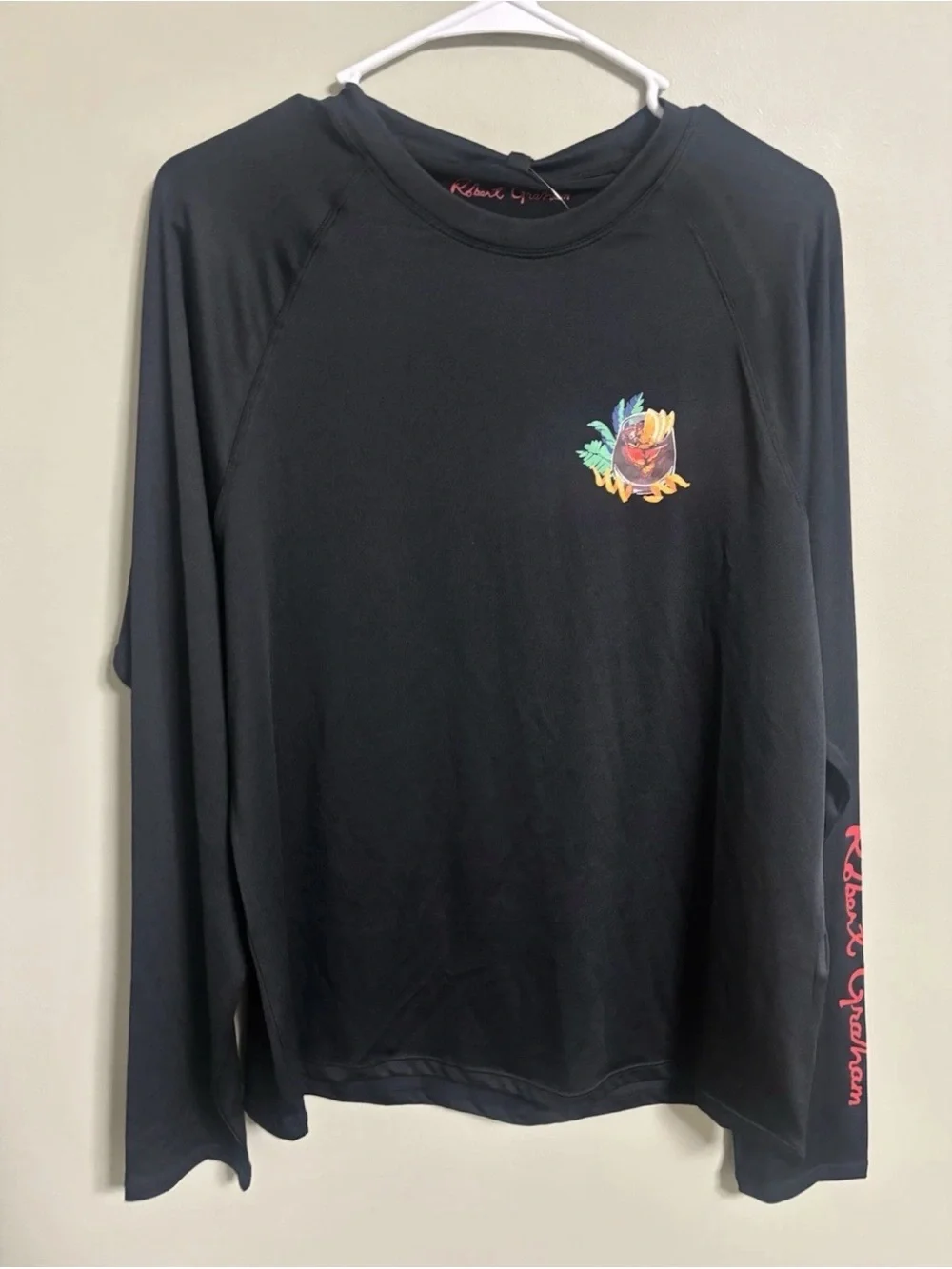 Robert Graham Shirt Mens Medium Black UPF 50+ Long Sleeve Rashguard Beach New